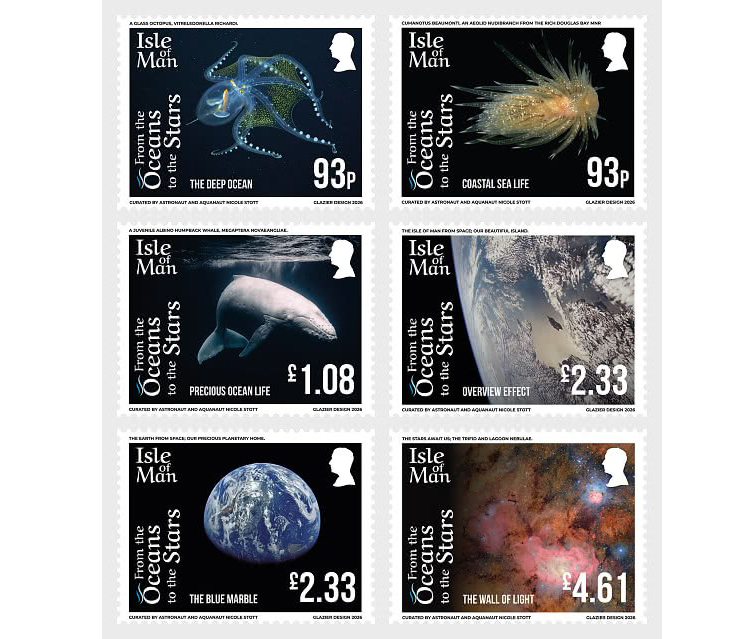 Bưu chính đảo Man phát hành bộ tem từ đại dương đến các vì sao