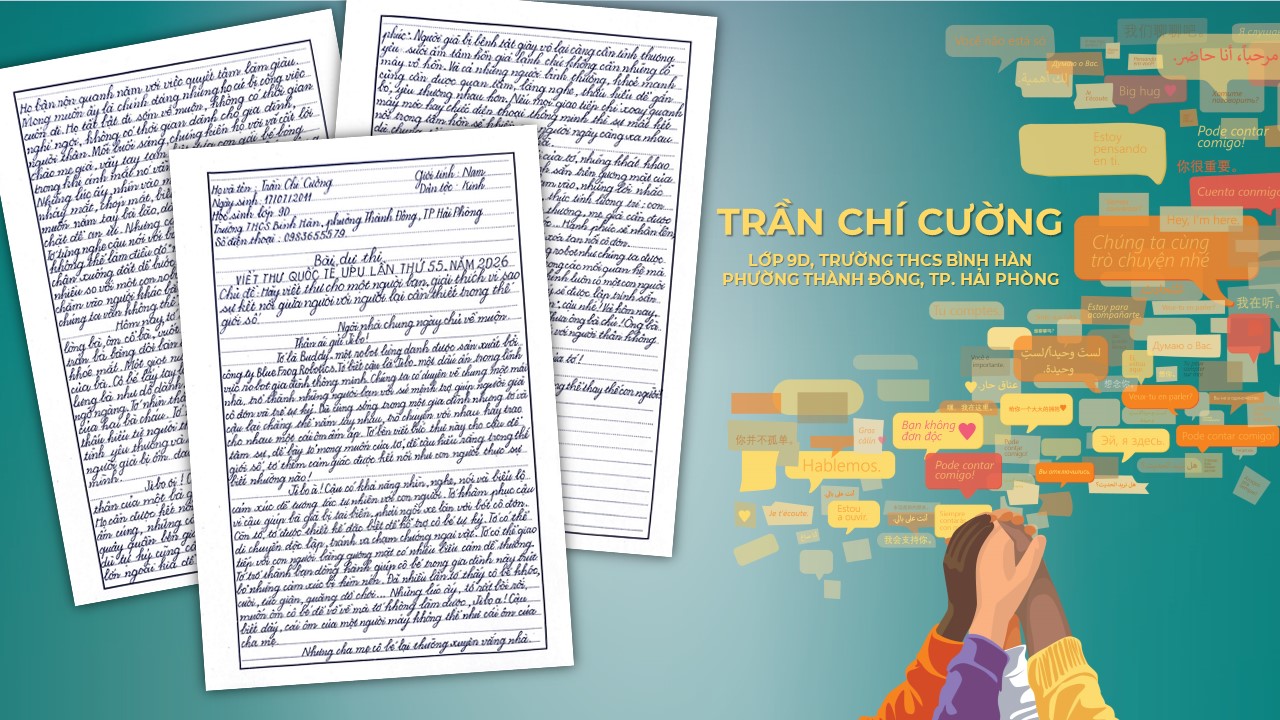 Bức thư đạt giải Nhất quốc gia Cuộc thi viết thư quốc tế UPU 55 (2026)