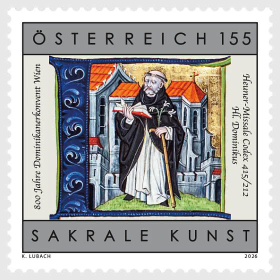 Bưu chính Áo phát hành bộ tem về Thánh Đa Minh (Saint Dominic)