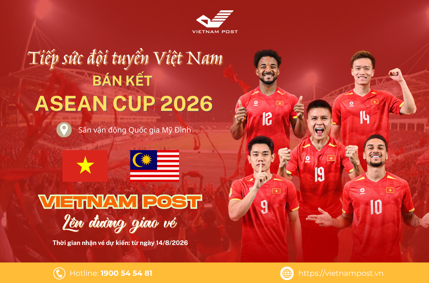 Bưu điện Việt Nam chuyển phát vé xem trận bán kết sân nhà giữa Đội tuyển VIỆT NAM - MALAYSIA tới tay người hâm mộ
