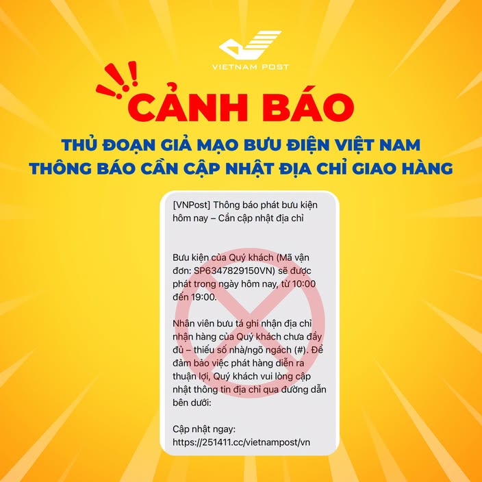 Cảnh báo giả mạo Bưu điện Việt Nam yêu cầu cập nhật địa chỉ giao hàng
