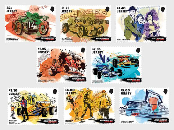 Bưu chính Jersey phát hành bộ tem kỷ niệm 100 năm Giải đua British Grand Prix