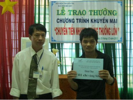 Bưu Điện tỉnh Bến Tre trao thưởng Chương trình khuyến mại  “Chuyển tiền nhanh - Trúng thưởng lớn”