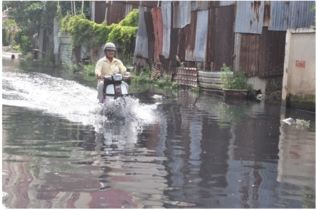 Lội nước đưa bưu phẩm đến tay khách hàng