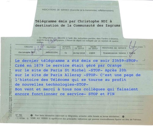 Pháp chính thức ngừng cung cấp dịch vụ gửi điện tín