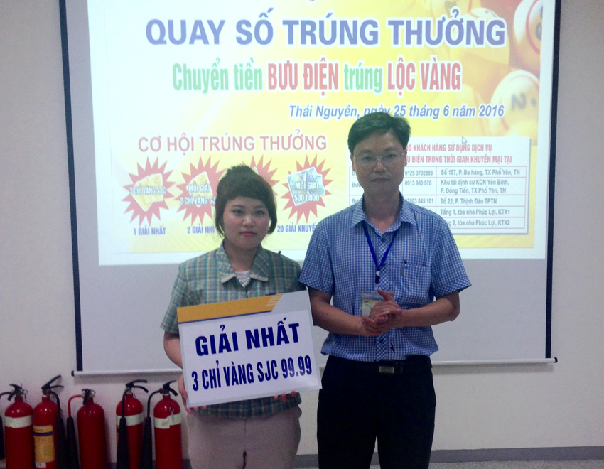 Bưu điện tỉnh Thái Nguyên tổ chức trao giải chương trình “Chuyển tiền Bưu điện trúng lộc vàng” 